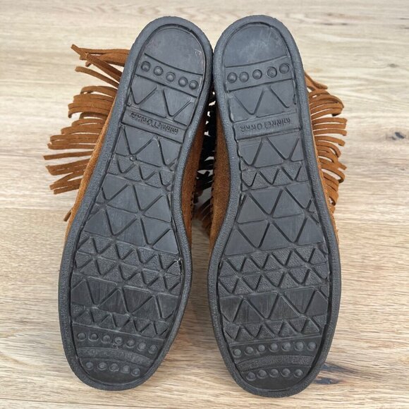 Minnetonka Womens Hi Top Back Zip Western Bootie Shoes Size 6 Brown Suede Fringe - Picture 10 of 11